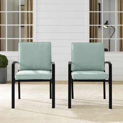 Kaplan Outdoor Dining Chairs with Green Cushions, Set of 2