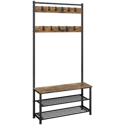 Yaheetech 73” H Metal Hall Tree with Shoe Storage Bench and Movable Hooks