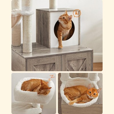 Greige Sisal Cat Tree with Litter Box Enclosure and Scratching Posts