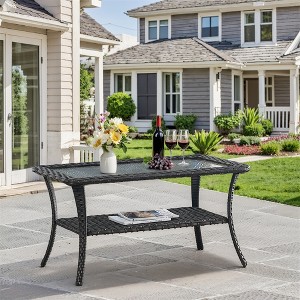 Gymojoy Outdoor Coffee Table with Tempered Glass Top - 1 of 4