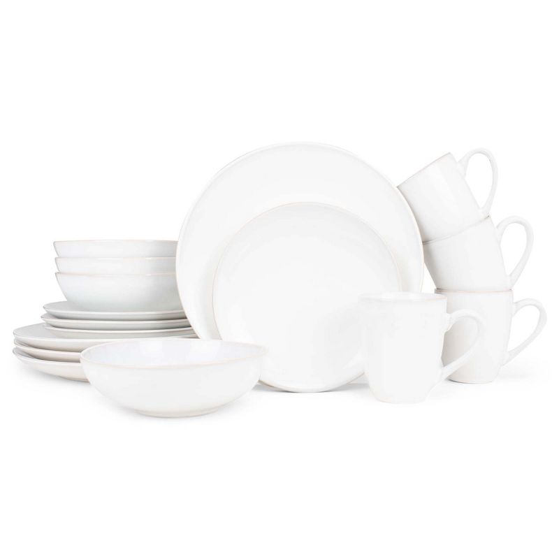 Elanze Designs Reactive Ceramic Dinnerware 16 Piece Set - Service for 4, White, 1 of 6