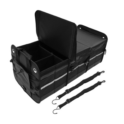 Unique Bargains Universal Car Trunk Organizer Trunk Organizer with Reflective Strip Foldable Black Gray 1 Pc