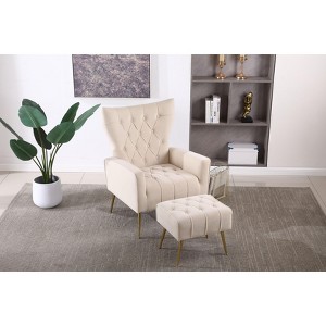 CAVINAS Modern Accent Chair with Ottoman,Comy Sitting Chair with Matching Footstool,Plush Armchair Set for Living Room,Bedroom,Office - 1 of 4