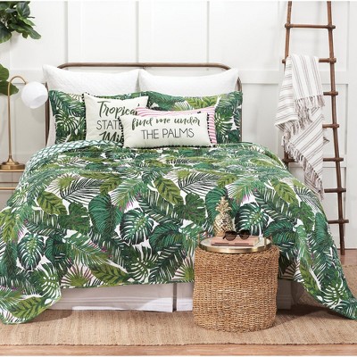 Tropical Green Cotton Reversible Twin Quilt Set
