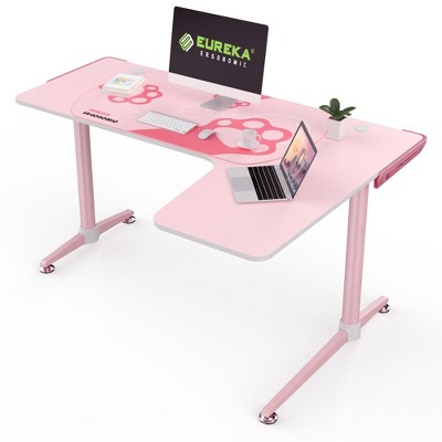 EUREKA ERGONOMIC 60x24 L Shaped Gaming Desk,61.06" W x 43.86" D x 30.08" H,Pink,Right