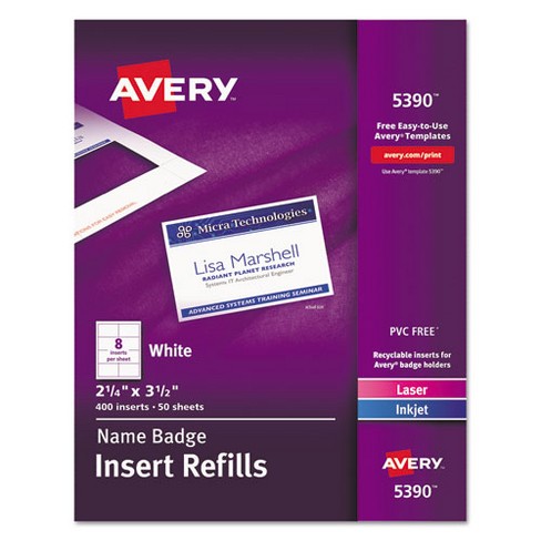 Avery Name Badge Insert Refills, Horizontal Vertical, 2 1 4 X 3 1 2 