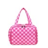 Anna-Kaci Checkered Makeup Brush Storage Bag with Zipper Compartments and Carry Handles - Fuchsia - 4 of 4