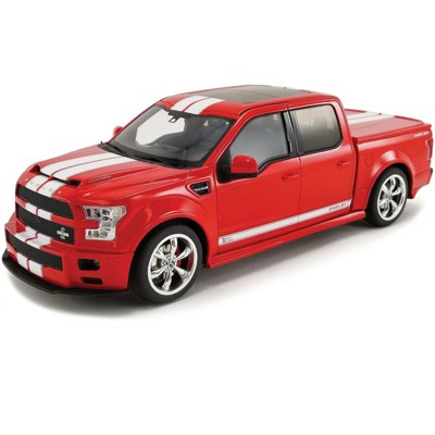 2017 Ford Shelby F-150 Super Snake Pickup Truck with Bed Cover Race Red with White Stripes 1/18 Model Car by GT Spirit for ACME