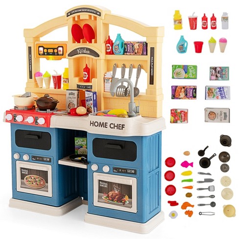 Best Choice Products Pretend Play Kitchen Wooden Toy Set for Kids with Telephone, Utensils, Oven, Microwave - Blue
