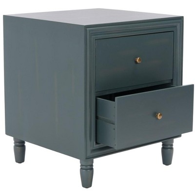 Transitional Blue-Gray 2-Drawer Nightstand in Steel Teal