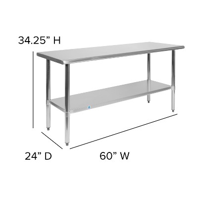 Emma Stainless Steel 62.5" Prep and Work Table with Undershelf
