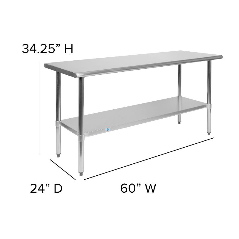 Emma and Oliver Stainless Steel 18 Gauge Prep and Work Table with Undershelf, 4 of 9