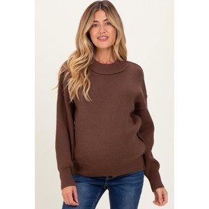 Pinkblush Brown Wide Neck Drop Shoulder Maternity Sweater - 1 of 4