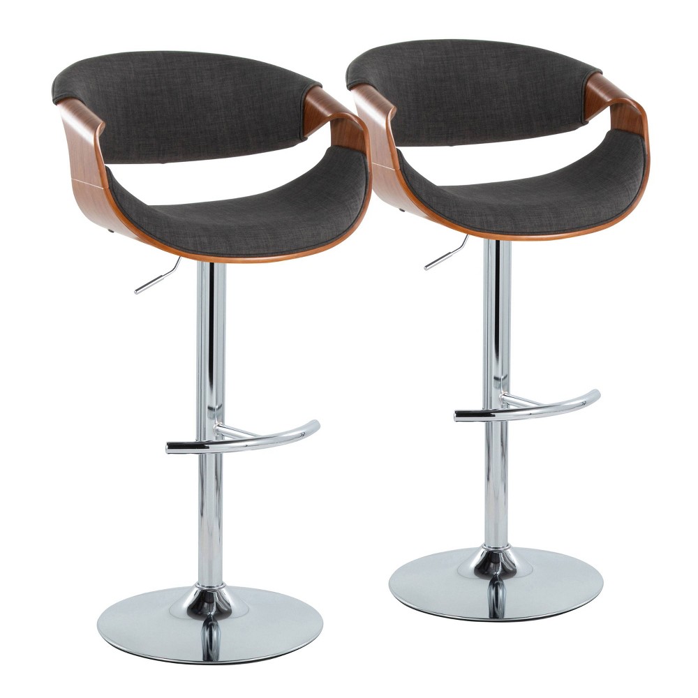 Photos - Storage Combination Set of 2 Curvo Adjustable Barstools Walnut/Charcoal - LumiSource