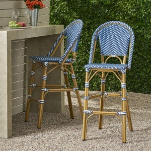 ?Vynxaria Set of 2 French-Inspired Outdoor PE Rattan Barstools - 1 of 4