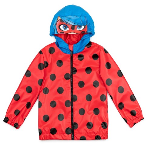 Miraculous Ladybug Girls Zip Up Waterproof Rain Jacket Little Kid