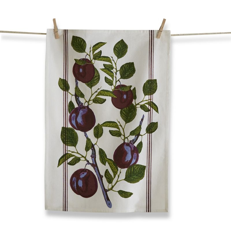 TAG Orchard Plum All OverPlum on Vine Print on White Background Cotton   Kitchen Dishtowel 26L x 18W in., 1 of 3