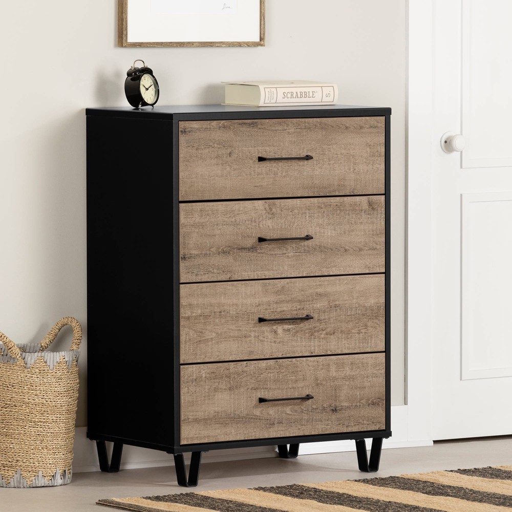 Photos - Dresser / Chests of Drawers Arlen 4 Drawer Kids' Chest Weathered Oak/Matte Black - South Shore