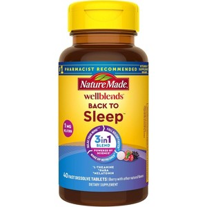 Nature Made Wellblends Back To Sleep Melatonin 1 mg, L theanine 100 mg and GABA 100mg Tablets, 40 Count - 1 of 4