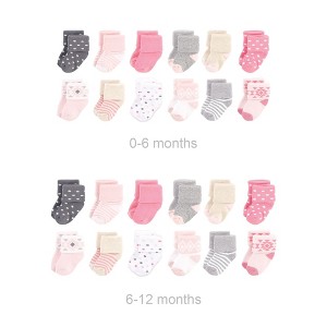 Hudson Baby Infant Girls Grow with Me Cotton Terry Socks, Pink Gray Aztec, 0-6 and 6-12 Months - 1 of 2