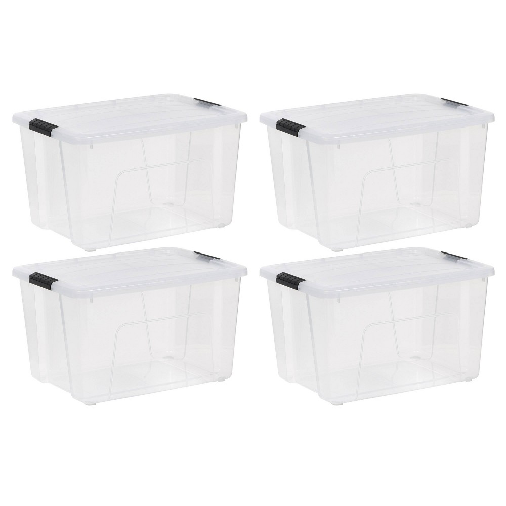 IRIS 60Qt 4pk Plastic Storage Bins With Lids and Latching Buckles