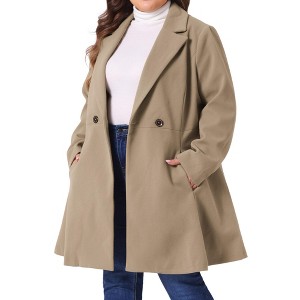 Agnes Orinda Women's Plus Size Elegant A Line Notched Lapel Double Breasted with Pockets Pea Coats - 1 of 4