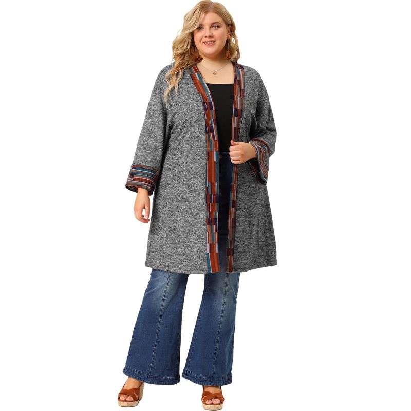 Agnes Orinda Women's Plus Size Contrast Placket Sleeves Knit Open Front Cardigans, 3 of 7