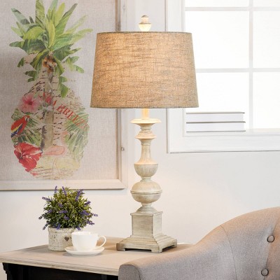 Ivory Distressed Polyresin Table Lamp with Taupe Shade