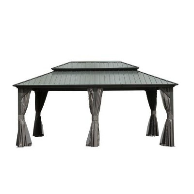 NicBex Permanent Galvanized Steel Roof Outdoor Gazebo with Aluminum Frame, Pavilion Metal Gazebos with Netting & Curtains for Garden, Patios, Lawns