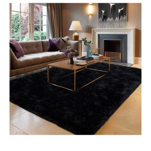 Black Shag Area Rug, Extra Soft 1.7" Plush Mat, Non-Slip, 100% Polyester for Bedroom or Living Room - 1 of 4