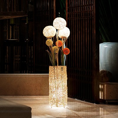 Pastoral Floor Lamp Decorative Rattan Standing Lamps Led Bulb for Reading