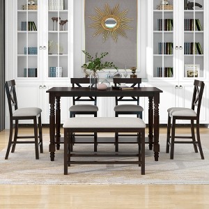 XIYUYEU Dining Table Set for 6 Counter Height Rectangular Table with Shelf - 1 of 4