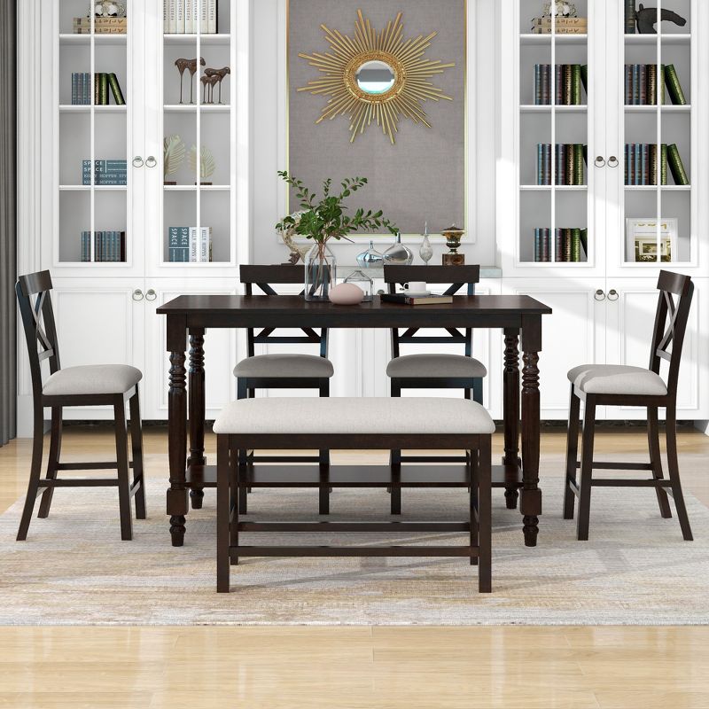 6-Piece Counter Height Dining Table Set Table with 4 Chairs and 1 Benchs - ModernLuxe, 2 of 13