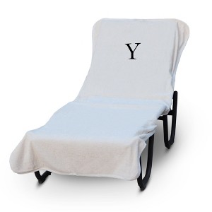 BC BARE COTTON Luxury Hotel & Spa Monogrammed Pool Chaise Lounge Cover, Standard Size 90 X 29 Inches - White - Black Block - 1 of 4