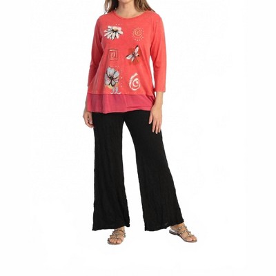 Women's Spirals Mineral Washed Cotton Georgette Contrast Top - Jess & Jane