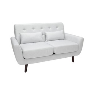 Tufted Fabric Mid-Century Modern Loveseat Sofa with Lumbar Support Pillows & Walnut Legs Light Gray - OFM