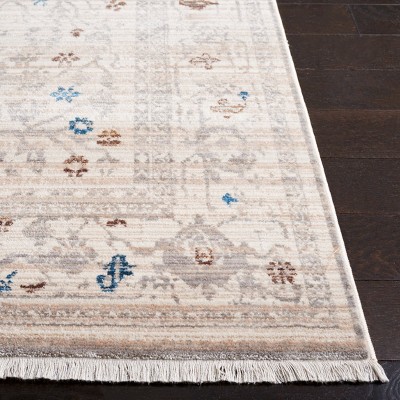 Ivory and Light Grey Hand-Knotted Synthetic 6' x 9' Rug