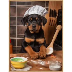 Amanti Art Rottweiler Puppy Chef by Andreas Magnusson Framed Canvas Wall Art - 1 of 4