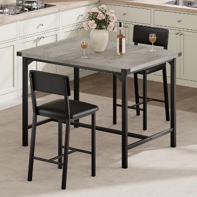 3-Piece Counter Height Dining Table Set: 2 Upholstered Bar Stools with Backrest & Footrest, Corner Protector. Ideal for Kitchen, Apartment.