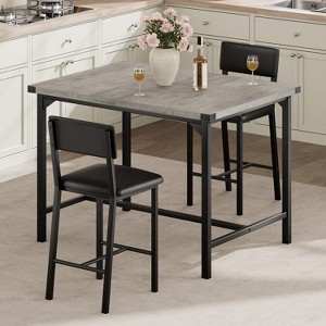 3-Piece Counter Height Dining Table Set: 2 Upholstered Bar Stools with Backrest & Footrest, Corner Protector. Ideal for Kitchen, Apartment. - 1 of 4