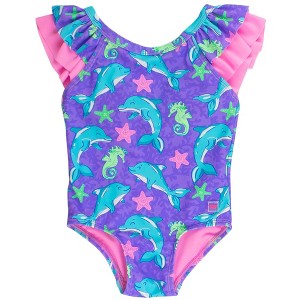 RuffleButts Girls UPF50+ V-Back One Piece - 1 of 2