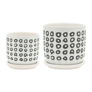 Okak Set of 2 Ceramic Planters with Polka Dot Design 5/6 Inch, White and Black for Indoor and Outdoor Use - 1 of 4