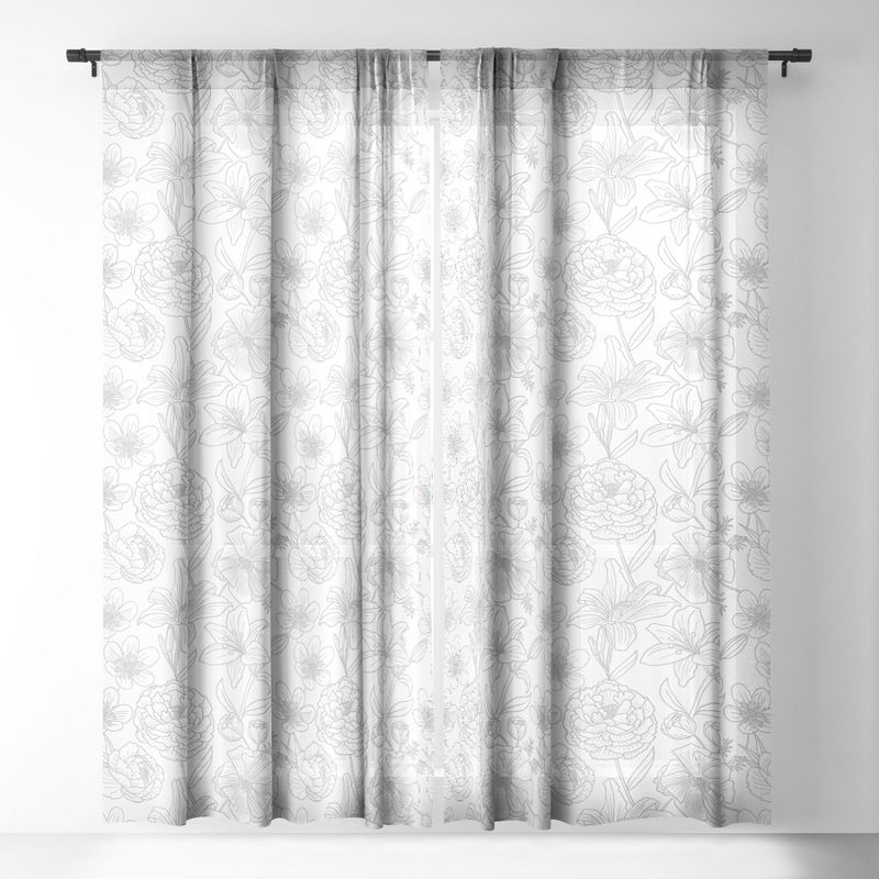 Emanuela Carratoni Line Art Floral Theme Single Panel Sheer Window Curtain - Deny Designs, 3 of 7