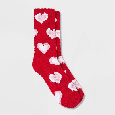 Women's Concentric Hearts Valentine's Day Cozy Crew Socks - Red 4-10