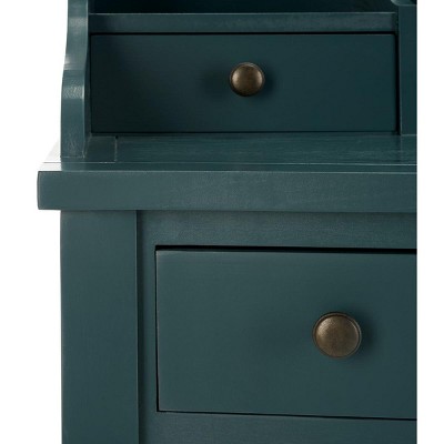 Slate Teal 5-Drawer Wood Writing Desk with Hutch