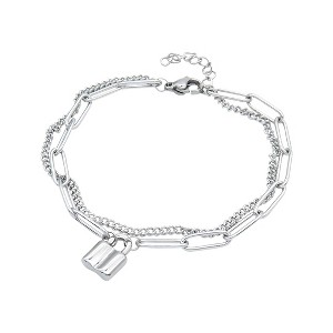 Adornia Tarnish Resistant Rhodium Plated Padlock Mixed Chain Bracelet - 1 of 2