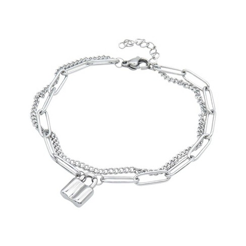 Adornia Tarnish Resistant Rhodium Plated Padlock Mixed Chain Bracelet - image 1 of 2