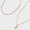 14K Gold Dipped Beaded Initial Necklace Set 2pc - A New Day™ Gold/Marron - 4 of 4