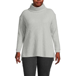 Lands' End Women's Long Sleeve Waffle Cowl Neck Tunic - 1 of 4