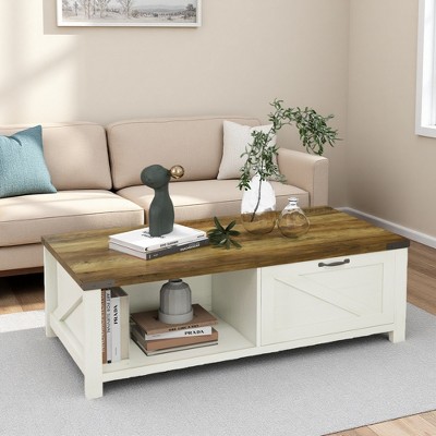 6" Wood Farmhouse Coffee Table with Storage
